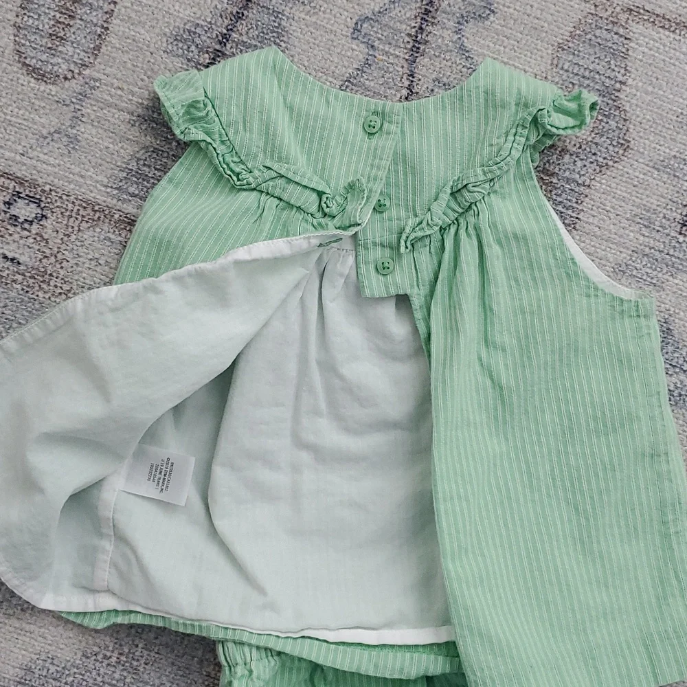 Janie and Jack Baby Girls Green White Pinstriped Lined 2-piece Outfit Sz18-24m